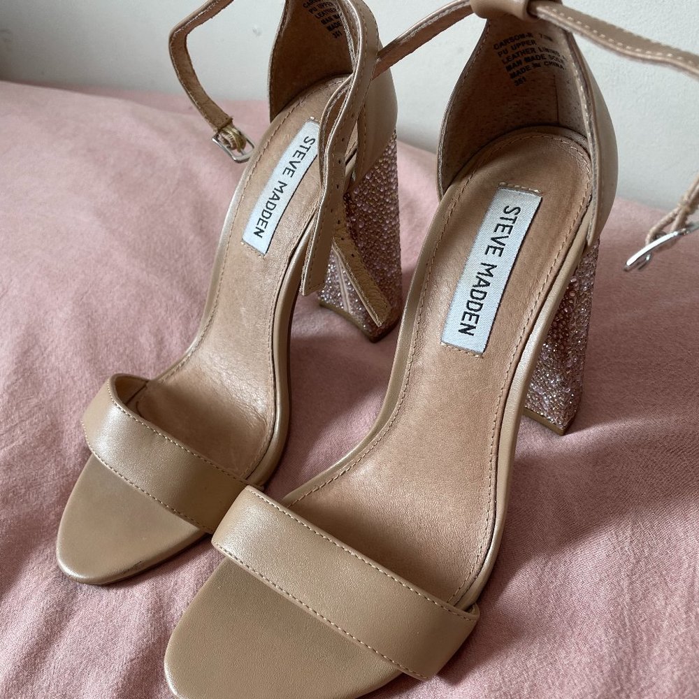 Nude Steve Madden Heels with Pink Gemmed Heel